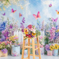 Aperturee - Aperturee Vibrant Spring Garden Colorful Butterflies Backdrop