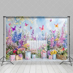 Aperturee - Aperturee Vibrant Spring Garden Colorful Butterflies Backdrop