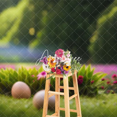 Aperturee - Aperturee Vibrant Spring Grass Wildflower Egg Easter Backdrop