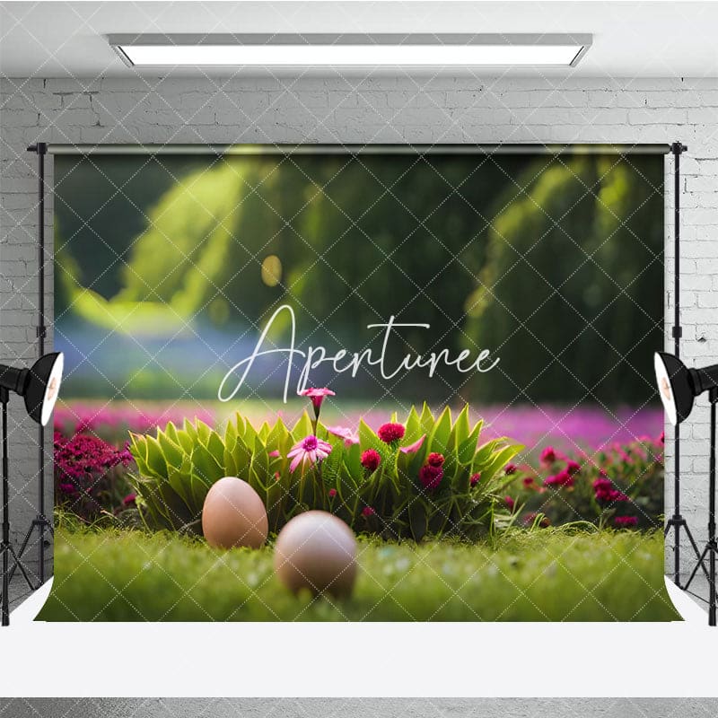 Aperturee - Aperturee Vibrant Spring Grass Wildflower Egg Easter Backdrop