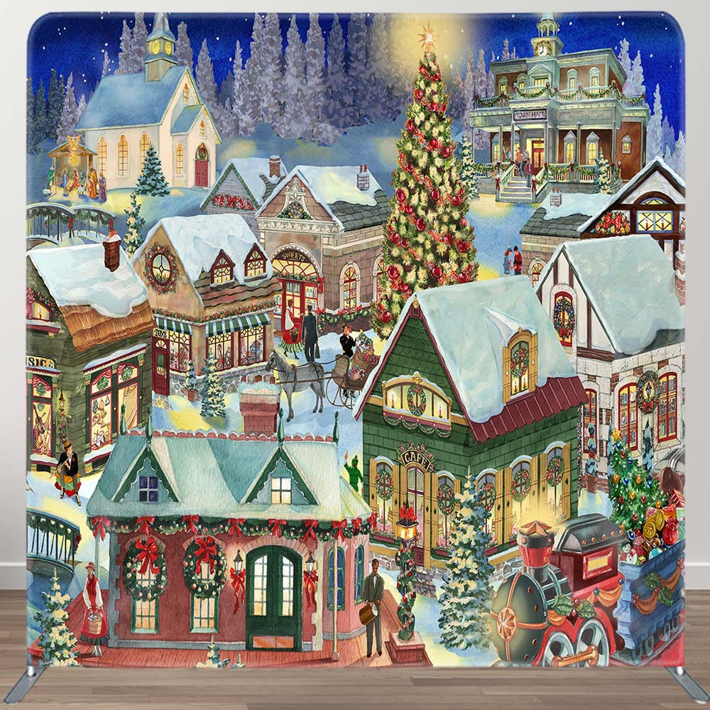 Aperturee - Aperturee Village Carriage Christmas Pillow Case Backdrop