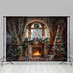 Aperturee - Aperturee Vinatge Curtain Xmas Trees Christmas Photo Backdrop