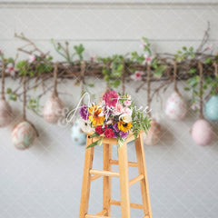 Aperturee - Aperturee Vine Hanging Colorful Eggs Simple Easter Backdrop