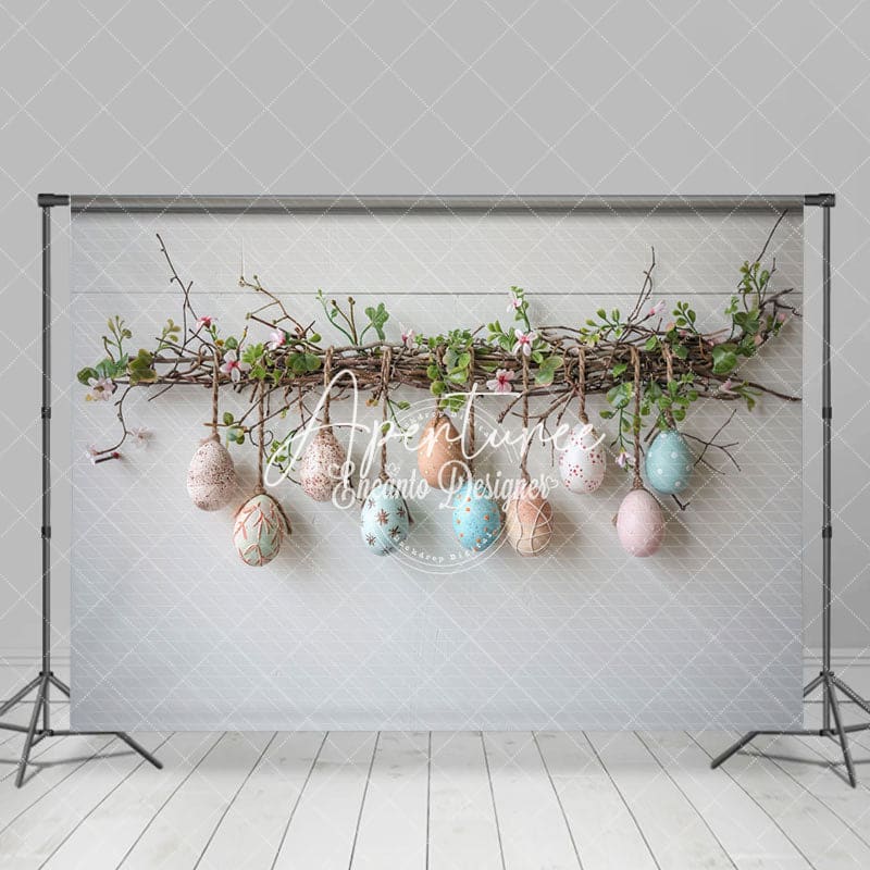 Aperturee - Aperturee Vine Hanging Colorful Eggs Simple Easter Backdrop