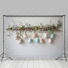 Aperturee - Aperturee Vine Hanging Colorful Eggs Simple Easter Backdrop