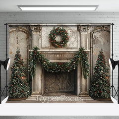 Aperturee - Aperturee Vintage Beige Palace Wall Tree Christmas Backdrop