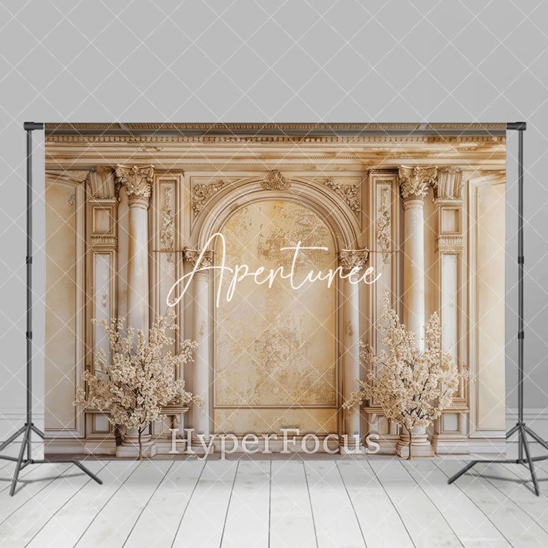 Aperturee - Aperturee Vintage Beige Royal Wall Floral Photography Backdrop