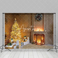 Aperturee - Aperturee Vintage Beige Wall Xmas Trees Christmas Backdrop