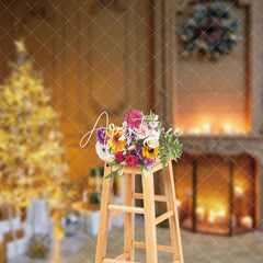 Aperturee - Aperturee Vintage Beige Wall Xmas Trees Christmas Backdrop