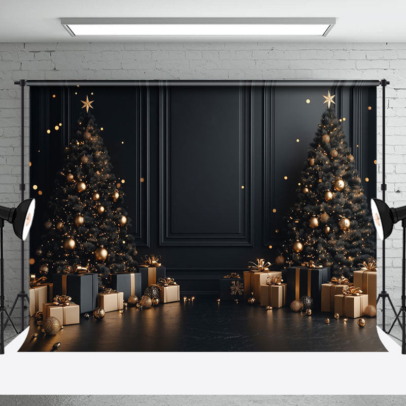 Aperturee - Aperturee Vintage Black Wall Gift Xmas Tree Christmas Backdrop