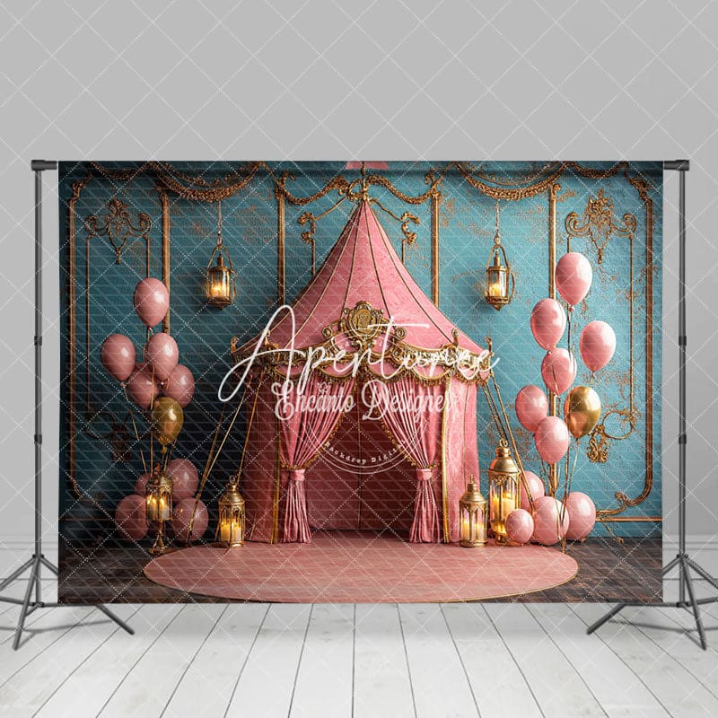 Aperturee - Aperturee Vintage Blue Wall Carnival Cake Smash Photo Backdrop