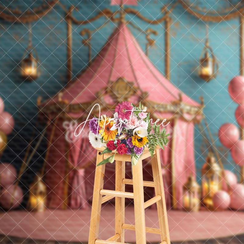 Aperturee - Aperturee Vintage Blue Wall Carnival Cake Smash Photo Backdrop