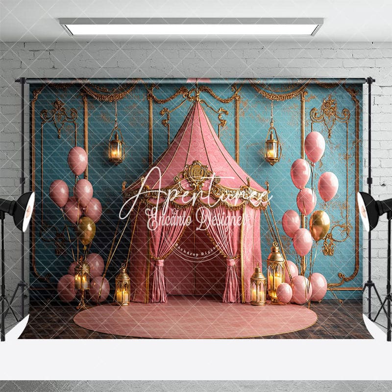 Aperturee - Aperturee Vintage Blue Wall Carnival Cake Smash Photo Backdrop