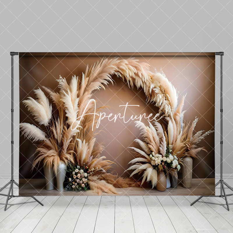 Aperturee - Aperturee Vintage Boho Feather Brown Wall Photography Backdrop