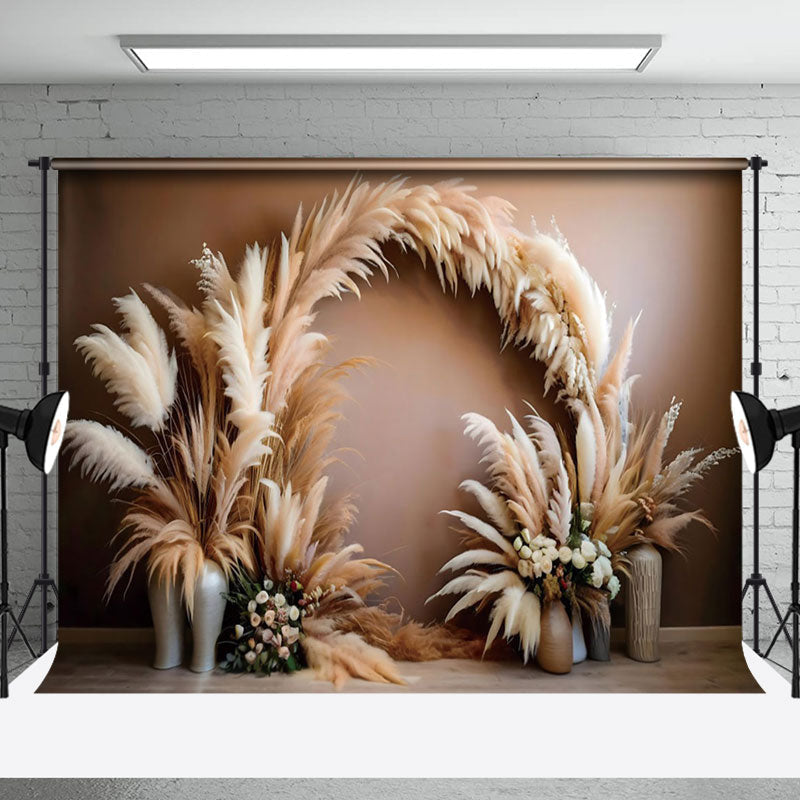 Aperturee - Aperturee Vintage Boho Feather Brown Wall Photography Backdrop