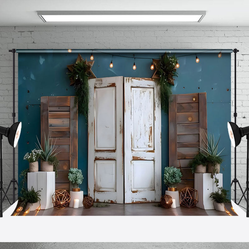 Aperturee - Aperturee Vintage Boho Wood Door Photography Backdrop For Studio