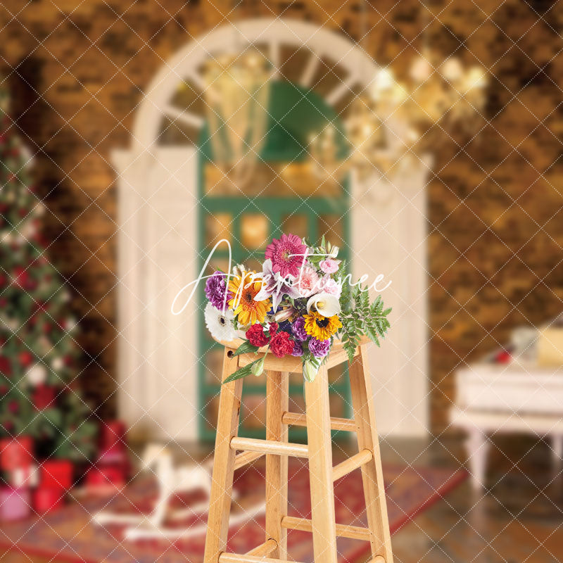 Aperturee - Aperturee Vintage Bricks Room Tree Piano Christmas Backdrop