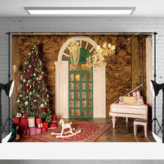 Aperturee - Aperturee Vintage Bricks Room Tree Piano Christmas Backdrop