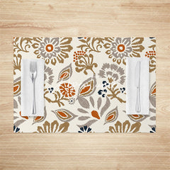 Aperturee - Aperturee Vintage Brown Floral Pattern Set Of 4 Placemats