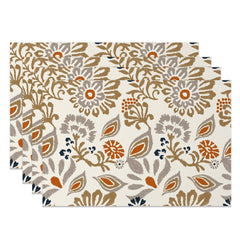 Aperturee - Aperturee Vintage Brown Floral Pattern Set Of 4 Placemats