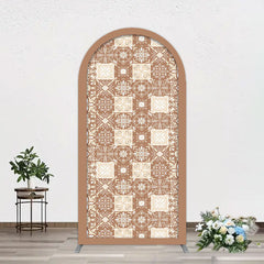 Aperturee - Aperturee Vintage Brown Plaid Floral Pattern Arch Backdrop