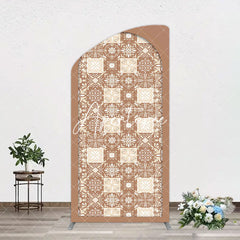 Aperturee - Aperturee Vintage Brown Plaid Floral Pattern Arch Backdrop