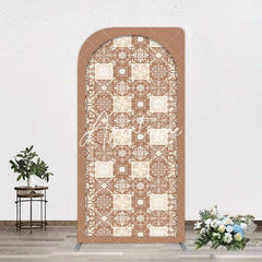 Aperturee - Aperturee Vintage Brown Plaid Floral Pattern Arch Backdrop