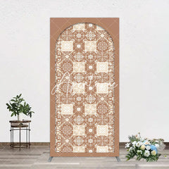 Aperturee - Aperturee Vintage Brown Plaid Floral Pattern Arch Backdrop