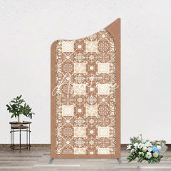 Aperturee - Aperturee Vintage Brown Plaid Floral Pattern Arch Backdrop