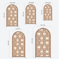 Aperturee - Aperturee Vintage Brown Plaid Floral Pattern Arch Backdrop