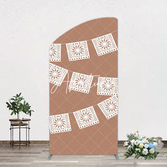 Aperturee - Aperturee Vintage Brown Wedding Paper Cut Banner Arch Backdrop