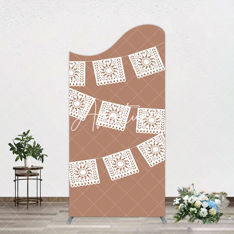 Aperturee - Aperturee Vintage Brown Wedding Paper Cut Banner Arch Backdrop