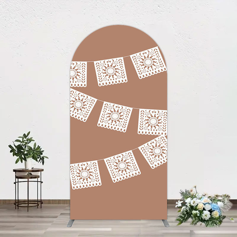 Aperturee - Aperturee Vintage Brown Wedding Paper Cut Banner Arch Backdrop