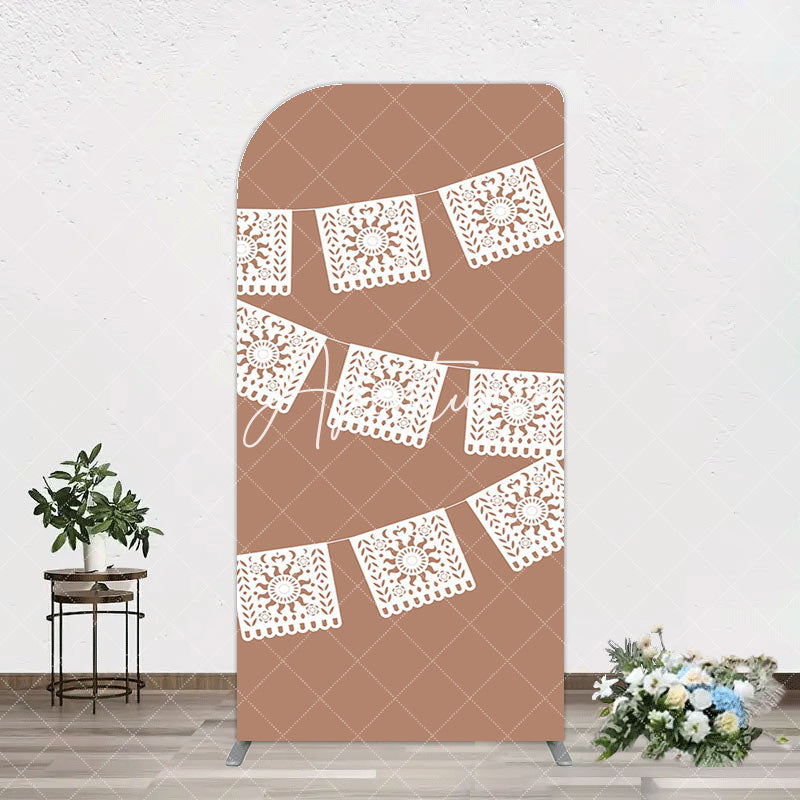 Aperturee - Aperturee Vintage Brown Wedding Paper Cut Banner Arch Backdrop