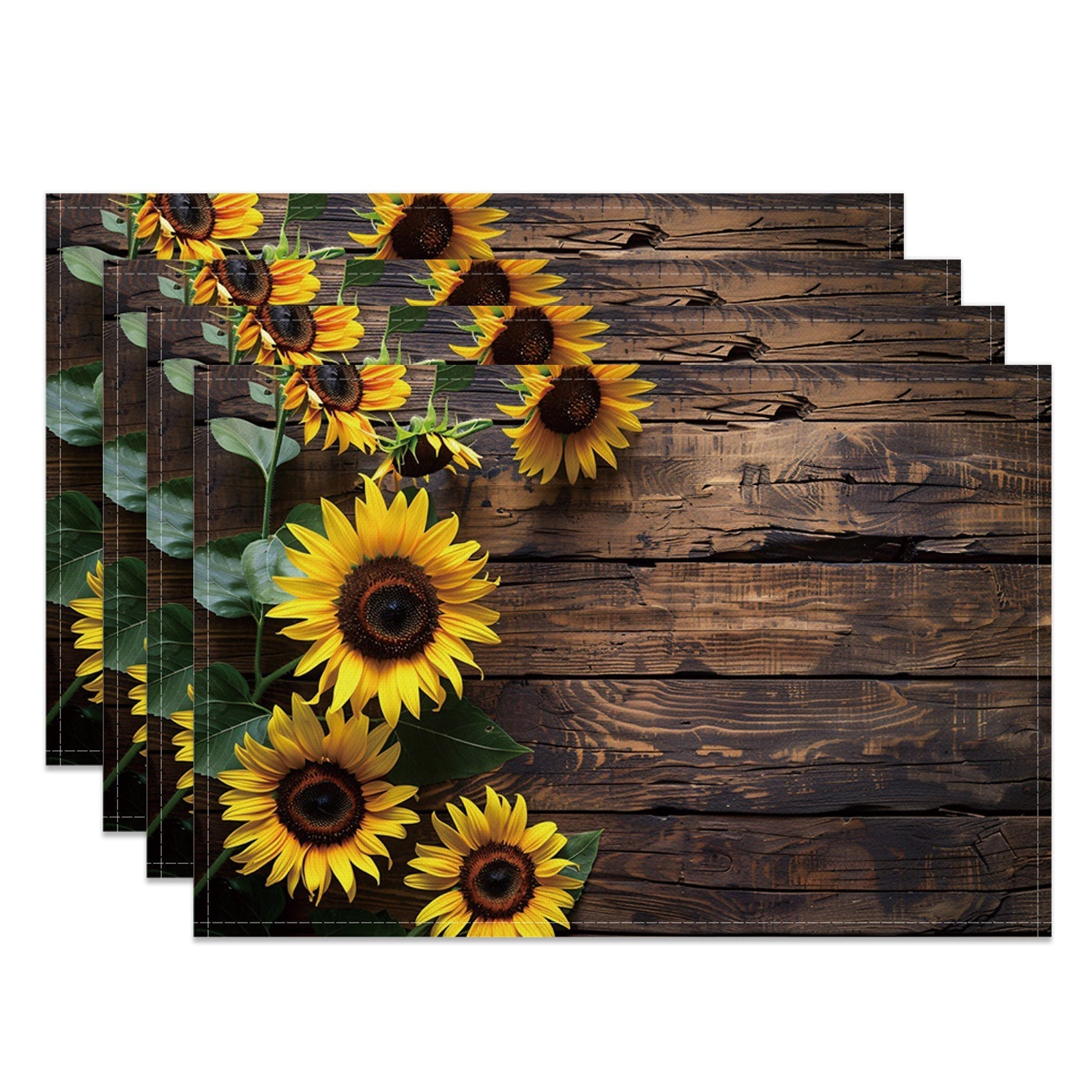 Aperturee - Aperturee Vintage Brown Wooden Sunflower Set Of 4 Placemats