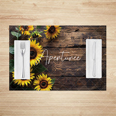 Aperturee - Aperturee Vintage Brown Wooden Sunflower Set Of 4 Placemats