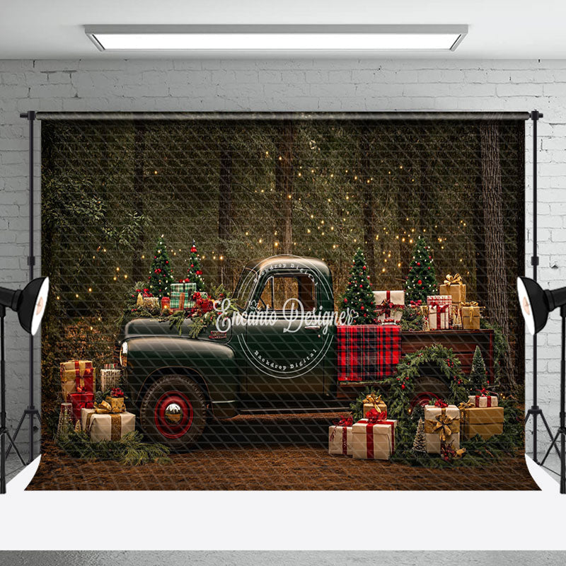 Aperturee - Aperturee Vintage Car Gifts Light Forest Christmas Backdrop