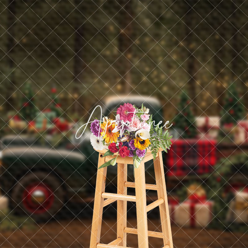 Aperturee - Aperturee Vintage Car Gifts Light Forest Christmas Backdrop