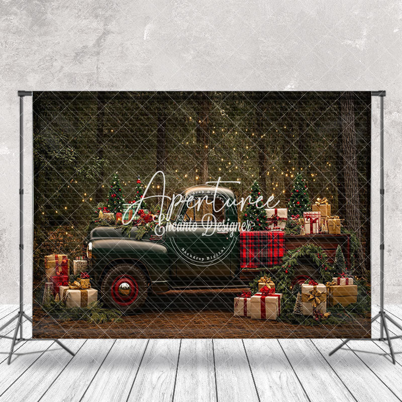 Aperturee - Aperturee Vintage Car Gifts Light Forest Christmas Backdrop