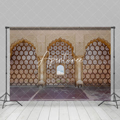 Aperturee - Aperturee Vintage Carved Stone Wall With Arch Windows Backdrop