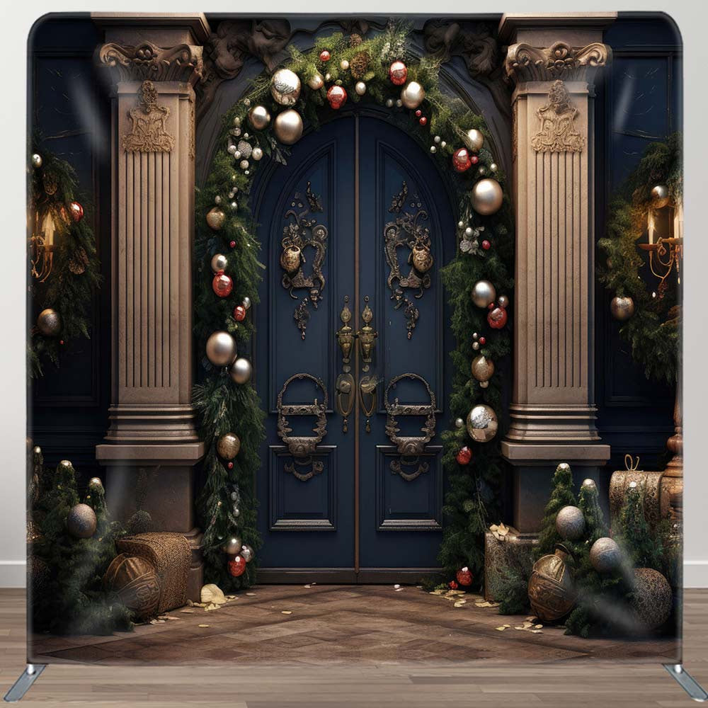 Aperturee - Aperturee Vintage Door Leaves Christmas Pillow Case Backdrop