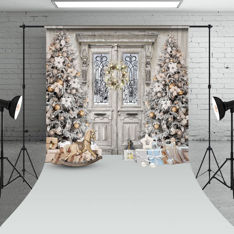 Aperturee - Aperturee Vintage Elegant Stone Door Christmas Tree Backdrop