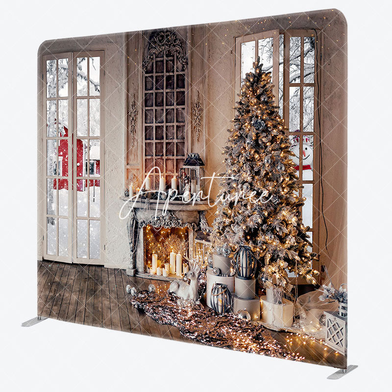 Aperturee - Aperturee Vintage Fireplace Christmas Tension Fabric Backdrop