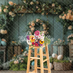 Aperturee - Aperturee Vintage Floral Haystack Basket Eggs Easter Backdrop