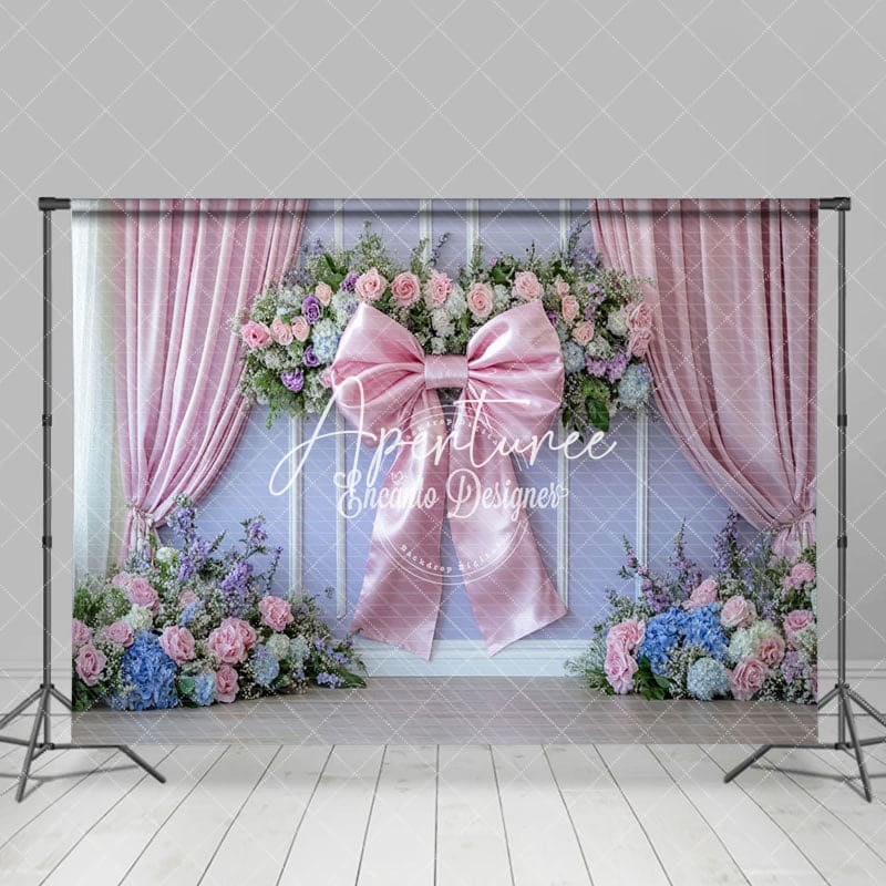 Aperturee - Aperturee Vintage Floral Pink Bow Tie Photography Backdrop