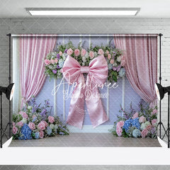 Aperturee - Aperturee Vintage Floral Pink Bow Tie Photography Backdrop