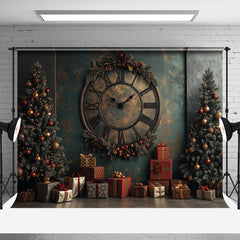 Aperturee - Aperturee Vintage Green Wall Clock Tree Christmas Backdrop