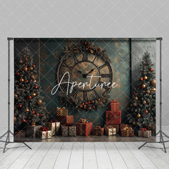 Aperturee - Aperturee Vintage Green Wall Clock Tree Christmas Backdrop