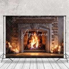 Aperturee - Aperturee Vintage Luxury Fireplace Candles Christmas Backdrop