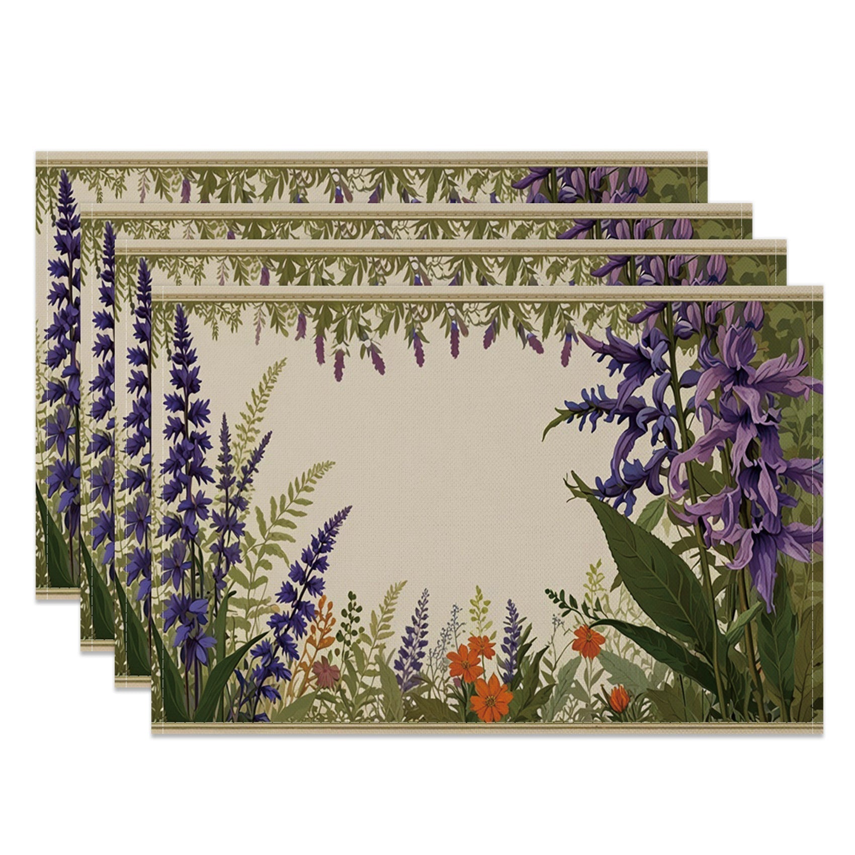 Aperturee - Aperturee Vintage Painted Wildflower Plant Set Of 4 Placemats